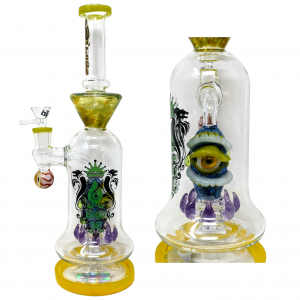 BIIGO Glass By Lookah - 14" Frightful Stare Toothsome Perc Water Pipe - Yellow  [GT052]